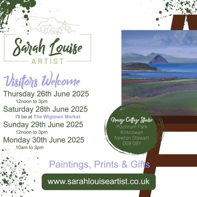 Open again tomorrow, Sunday and Monday, plus I’ll be at The Wigtown Market on Saturday with a range of prints, cards and gifts of Ayrshire and Galloway countryside, coastline and wildlife images.

#openstudio #artgallery #galloway #ayrshire #landscapes #coastline #gifts